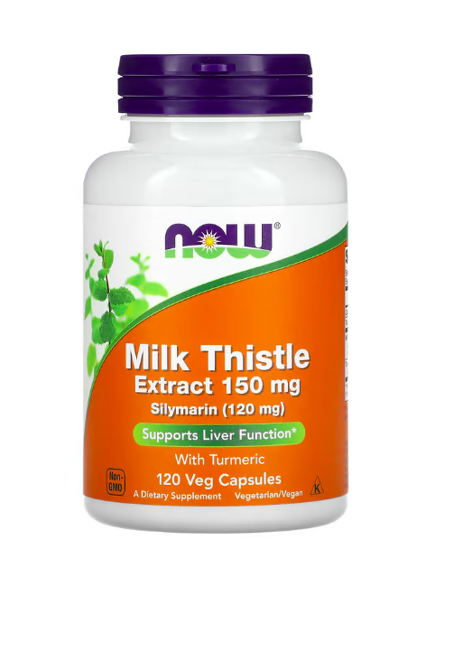 Cardo Mariano - Milk Thistle (Silymarin) – 120 cápsulas (150 mg cardo / 350 mg turmeric) – NOW